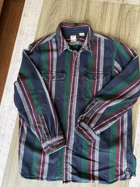 Vintage Levi’s Striped Button-Up Shirt in Navy, Green & Maroon